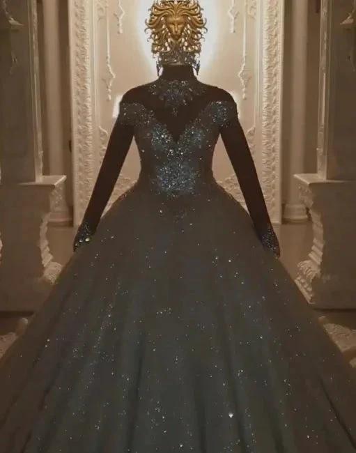 Beautiful Princess A-line Jewels Lace Wedding Dresses With Long Sleeves by misshow.com