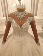 Beautiful Princess A-line Jewels Lace Wedding Dresses With Long Sleeves by misshow.com