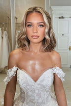 Beautiful Princess Off-the-shoulder A-line Appliques Wedding Dress With Train