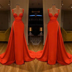 Beautiful Red Starps Sweetheart Long Prom Dress With Split by misshow.com