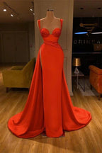 Beautiful Red Starps Sweetheart Long Prom Dress With Split by misshow.com