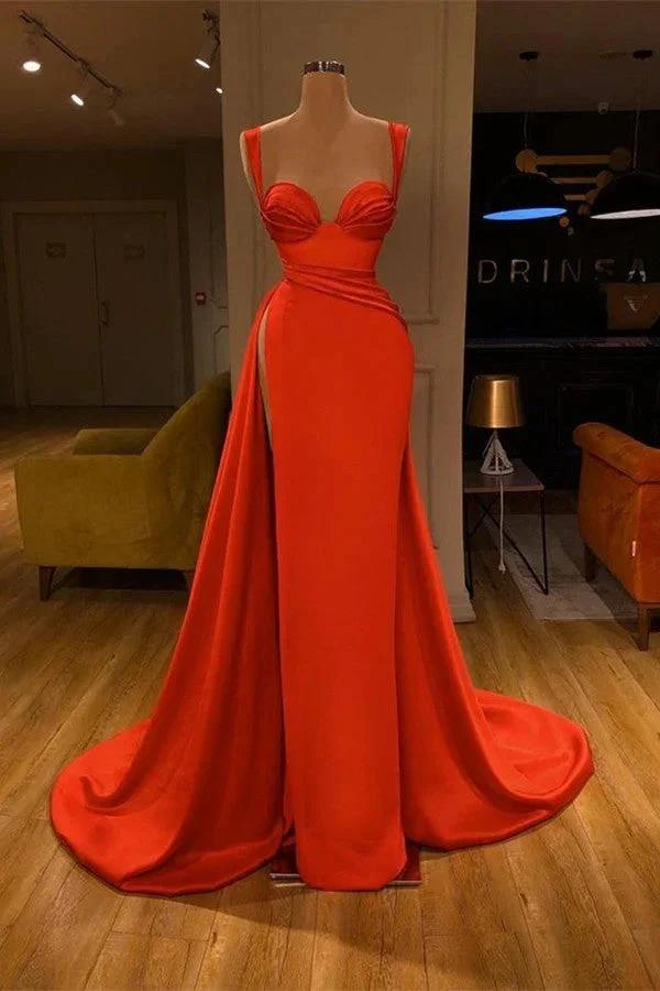 Beautiful Red Starps Sweetheart Long Prom Dress With Split by misshow.com