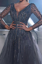 Beautiful Sequined V-neck A-line Sleeveless Prom Dress With Long Sleeves by misshow.com