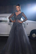 Beautiful Sequined V-neck A-line Sleeveless Prom Dress With Long Sleeves by misshow.com