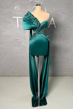 Beautiful Short Green One Shoulder Lace Sleeveless Prom Dress by misshow.com