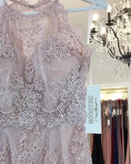 Beautiful Short Lilac Mermaid Lace Prom Dresses by BIZTUNNEL