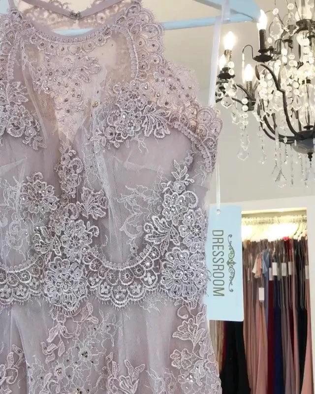 Beautiful Short Lilac Mermaid Lace Prom Dresses by BIZTUNNEL