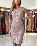 Beautiful Short Lilac Mermaid Lace Prom Dresses by BIZTUNNEL