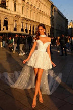 Beautiful Short White Off-the-shoulder Prom Dress Lace Cocktail Dresses with Pearls by misshow.com