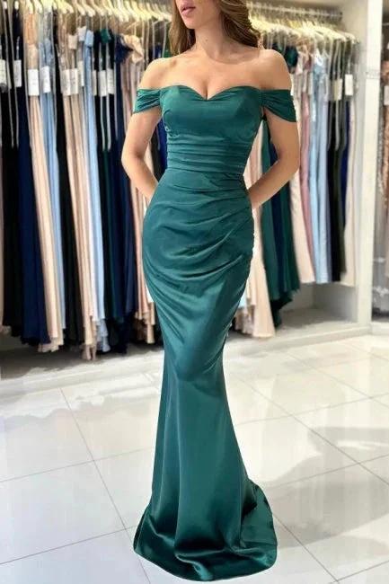 Beautiful Simple Long Dark Green Off-the-shoulder Mermaid Sleeveless Evening Dresses by misshow.com