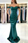 Beautiful Simple Long Dark Green Off-the-shoulder Mermaid Sleeveless Evening Dresses by misshow.com