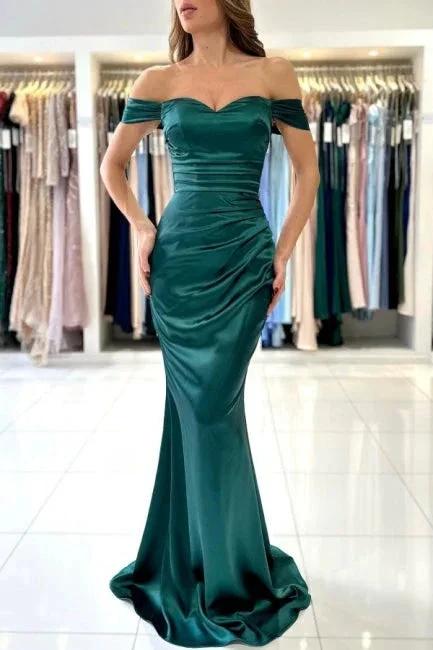 Beautiful Simple Long Dark Green Off-the-shoulder Mermaid Sleeveless Evening Dresses by misshow.com