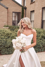Beautiful Simple White A-line Wedding Dress With Side Slit by misshow.com