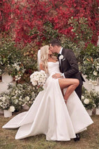 Beautiful Simple White A-line Wedding Dress With Side Slit by misshow.com
