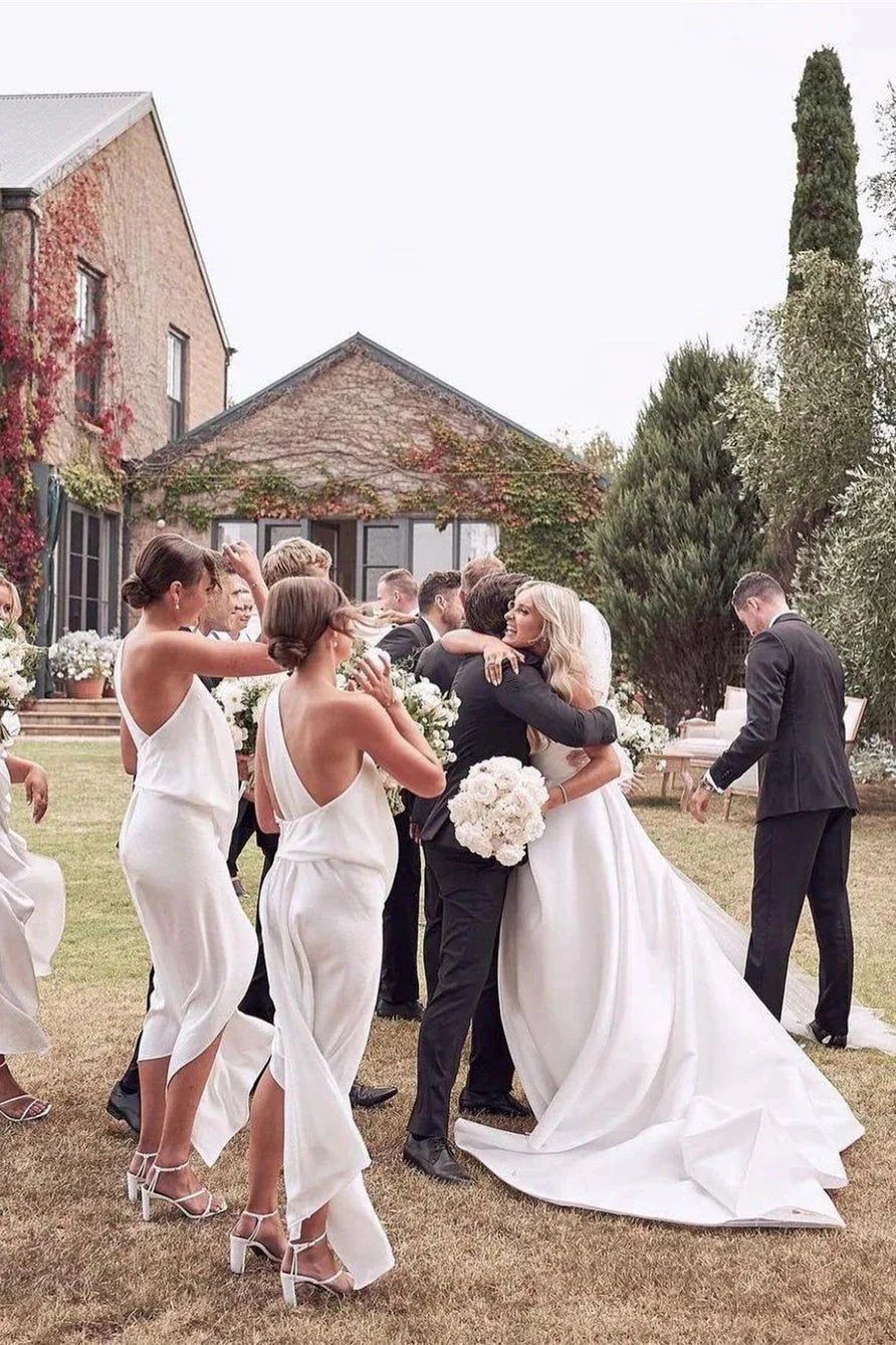 Beautiful Simple White A-line Wedding Dress With Side Slit by misshow.com