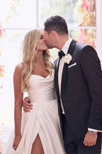 Beautiful Simple White A-line Wedding Dress With Side Slit by misshow.com