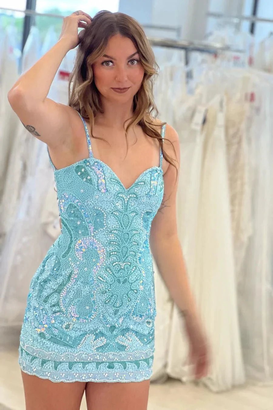 Beautiful Spaghetti Straps Backless Sleeveless Homecoming Dress With Lace by misshow.com