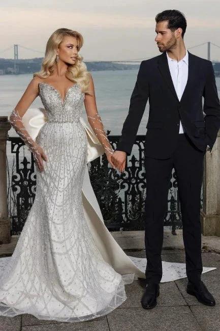 Beautiful Strapless Sweetheart Mermaid Wedding Dress with Chapel Train by misshow.com