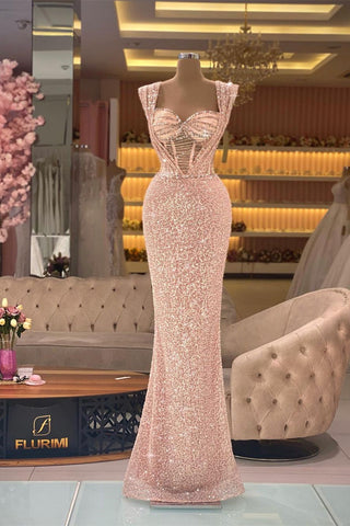 Wunderschönes ärmelloses Meerjungfrau-Ballkleid mit Pailletten im Sweetheart-Stil in Rosa