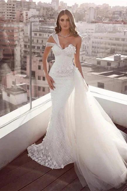 Beautiful Sweetheart Mermaid Tulle Wedding Dresses With Lace by misshow.com