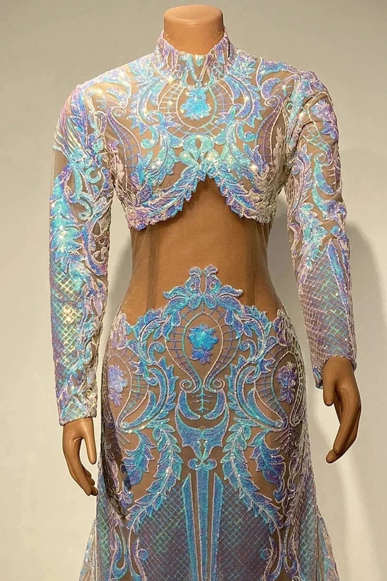 Beautiful Two Piece High-neck Long Sleeve Floor-length A-Line Prom Dresses by misshow.com