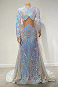 Beautiful Two Piece High-neck Long Sleeve Floor-length A-Line Prom Dresses by misshow.com