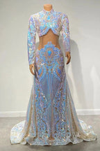 Beautiful Two Piece High-neck Long Sleeve Floor-length A-Line Prom Dresses by misshow.com