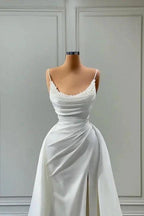 Beautiful White Long A-line Spaghetti Straps Wedding Dresses With Beads by misshow.com