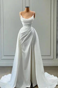 Beautiful White Long A-line Spaghetti Straps Wedding Dresses With Beads by misshow.com