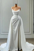 Beautiful White Long A-line Spaghetti Straps Wedding Dresses With Beads by misshow.com