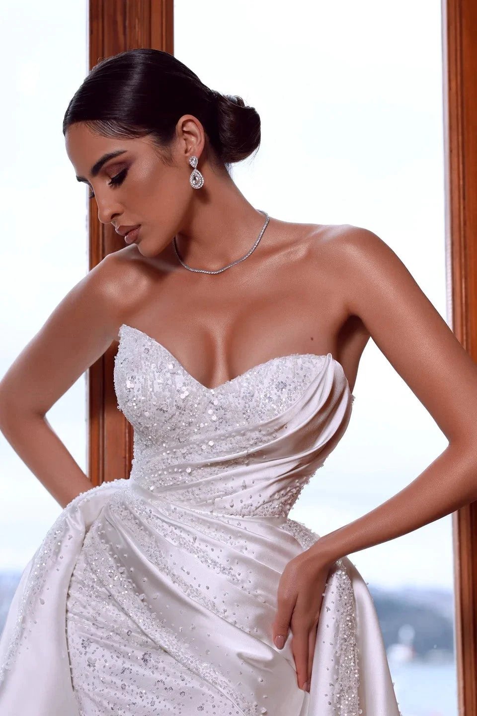 Beautiful White Sweetheart Beading Sleeveless Wedding Dress With Detachable Train by misshow.com