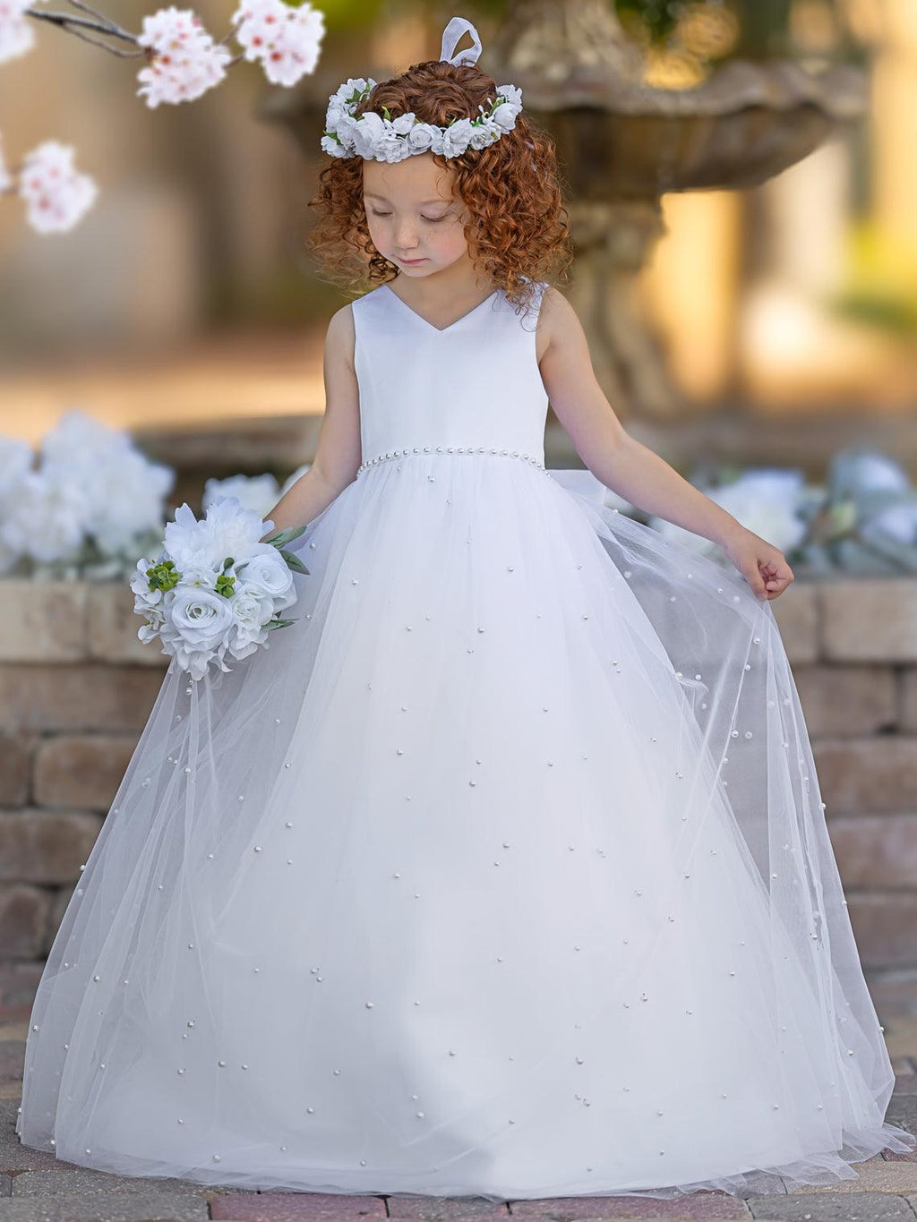 Elegant Princess Ball Gown Satin & Tulle Flower Girl Dress - photo 1