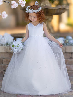 Elegant Princess Ball Gown Satin & Tulle Flower Girl Dress - photo 1