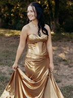 Bencelina | Mermaid Sweetheart Green Metallic Long Prom Dress with Slit by KissProm