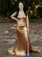 Bencelina | Mermaid Sweetheart Green Metallic Long Prom Dress with Slit by KissProm