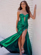 Bencelina | Mermaid Sweetheart Green Metallic Long Prom Dress with Slit by KissProm