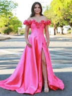 Benson | Fuchsia Off the Shoulder Corset Bodice A-Line Prom Dress by KissProm