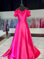 Benson | Fuchsia Off the Shoulder Corset Bodice A-Line Prom Dress by KissProm