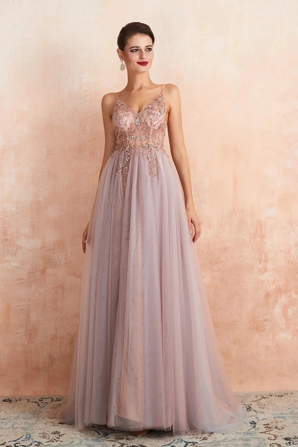 Best Long A-line V-neck Sleeveless Tulle Prom Dress with Slit by BIZTUNNEL