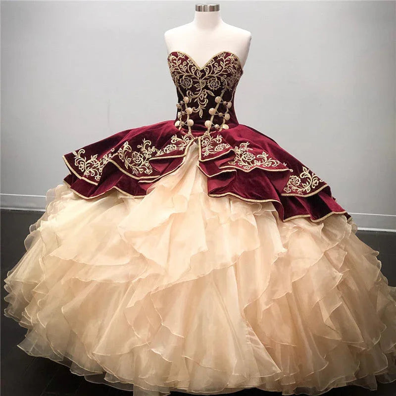 Meilleure robe longue de bal en organza à décolleté cœur pour Quinceañera