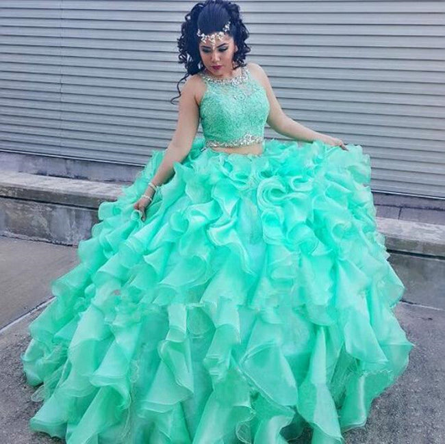 Best Long Ball Gown Two Piece Jewel Organza Quinceanera Dress Hover Image