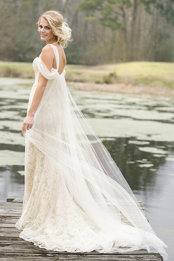 Best Long Sheath Lace Tulle Wedding Dress Main Image