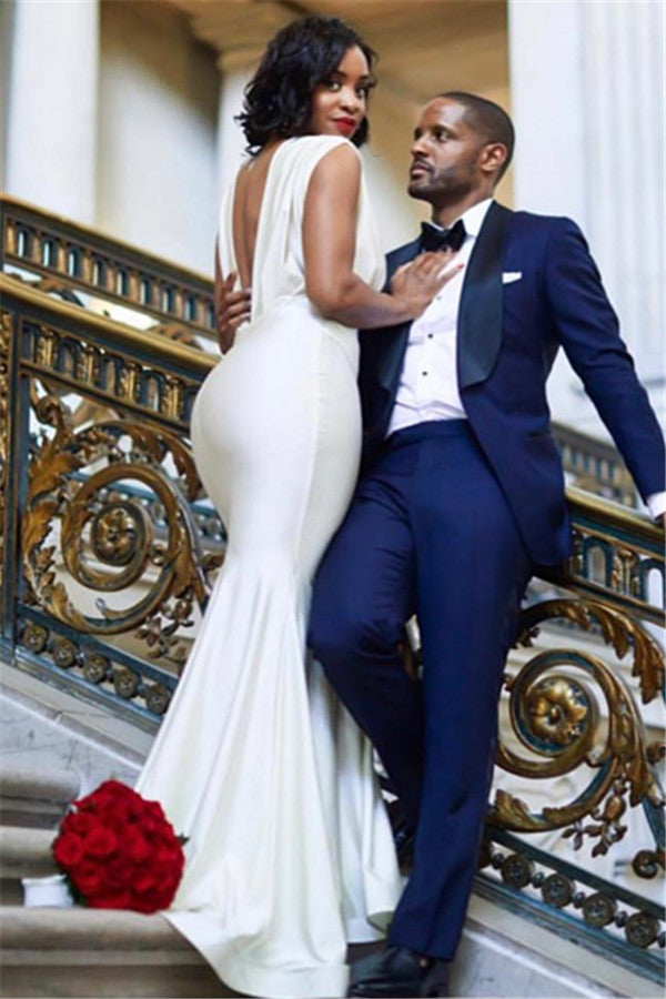 Best Long V-neck Straps Mermaid Backless Formal Evening Dresses Main Image