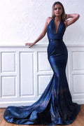 Best Mermaid Halter Ribbons Open Back Long Prom Dress by BIZTUNNEL