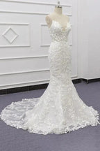 Best Spaghetti Strap Appliques Mermaid Wedding Dress by misshow.com