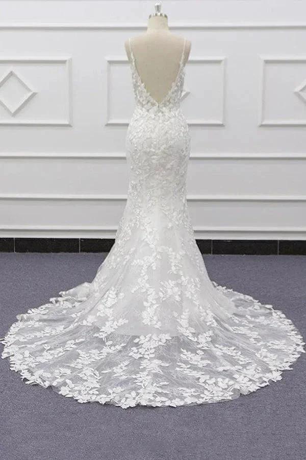 Best Spaghetti Strap Appliques Mermaid Wedding Dress by misshow.com