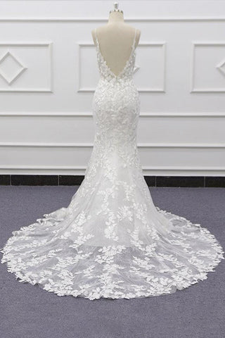 Bestes Meerjungfrau-Brautkleid mit Spaghettiträgern und Applikationen 