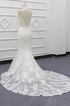 Best Spaghetti Strap Appliques Mermaid Wedding Dress by misshow.com