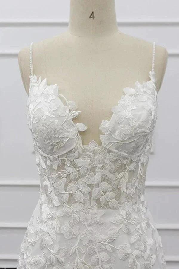Best Spaghetti Strap Appliques Mermaid Wedding Dress by misshow.com