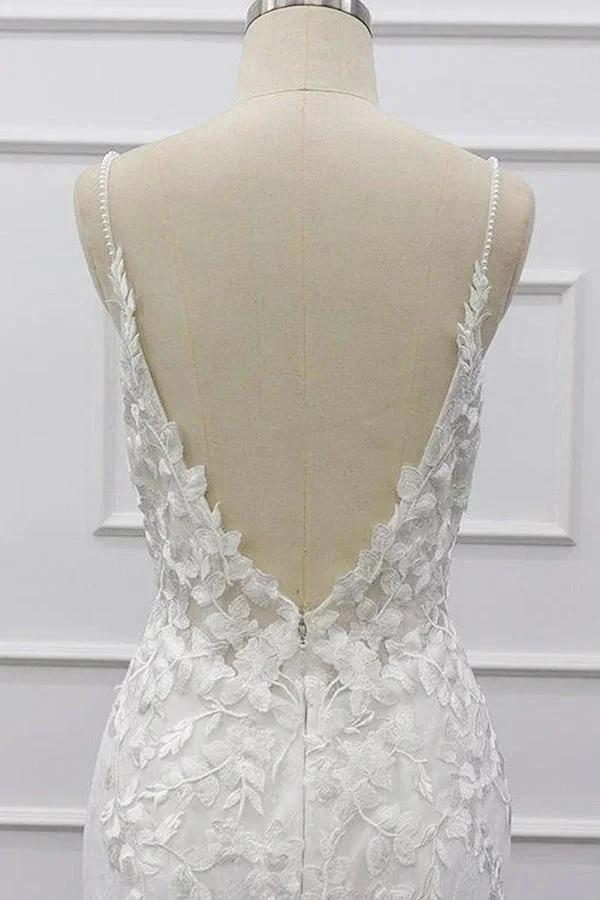 Best Spaghetti Strap Appliques Mermaid Wedding Dress by misshow.com